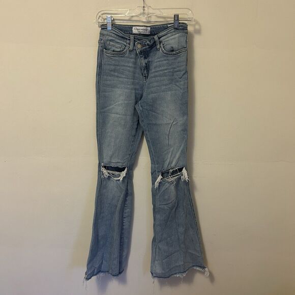 Flying Monkey High Rise Flared Jeans Distressed Ripped Size‎ 25 32" Cross Waist - Picture 1 of 9